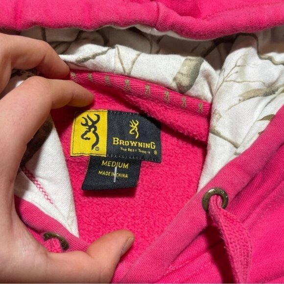 Browning Womens Hoodie Sweatshirt Pink Camo Medium Outdoor Hunting Dear Forest - Picture 2 of 6